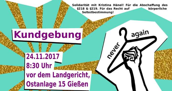 Kundgebung in Gießen, 24. November um 8:30 Uhr, vor dem Landgericht Ostanlage 15